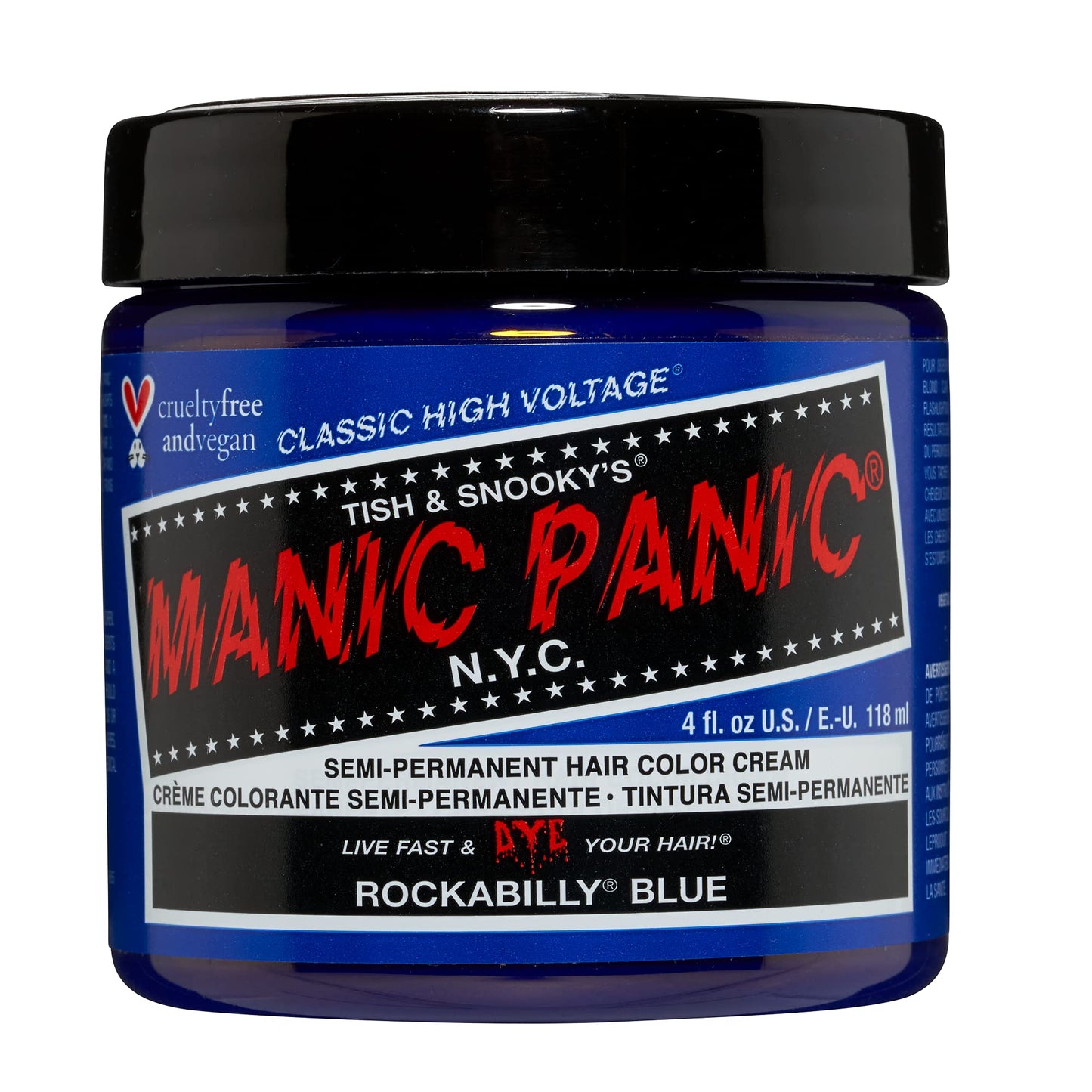 MANIC PANIC Classic Rockabilly Blue Semi Permanent Hair Color - True Neutral Blue Hair Dye for Women & Men That Lasts 4-6 Weeks - Vegan, Ammonia