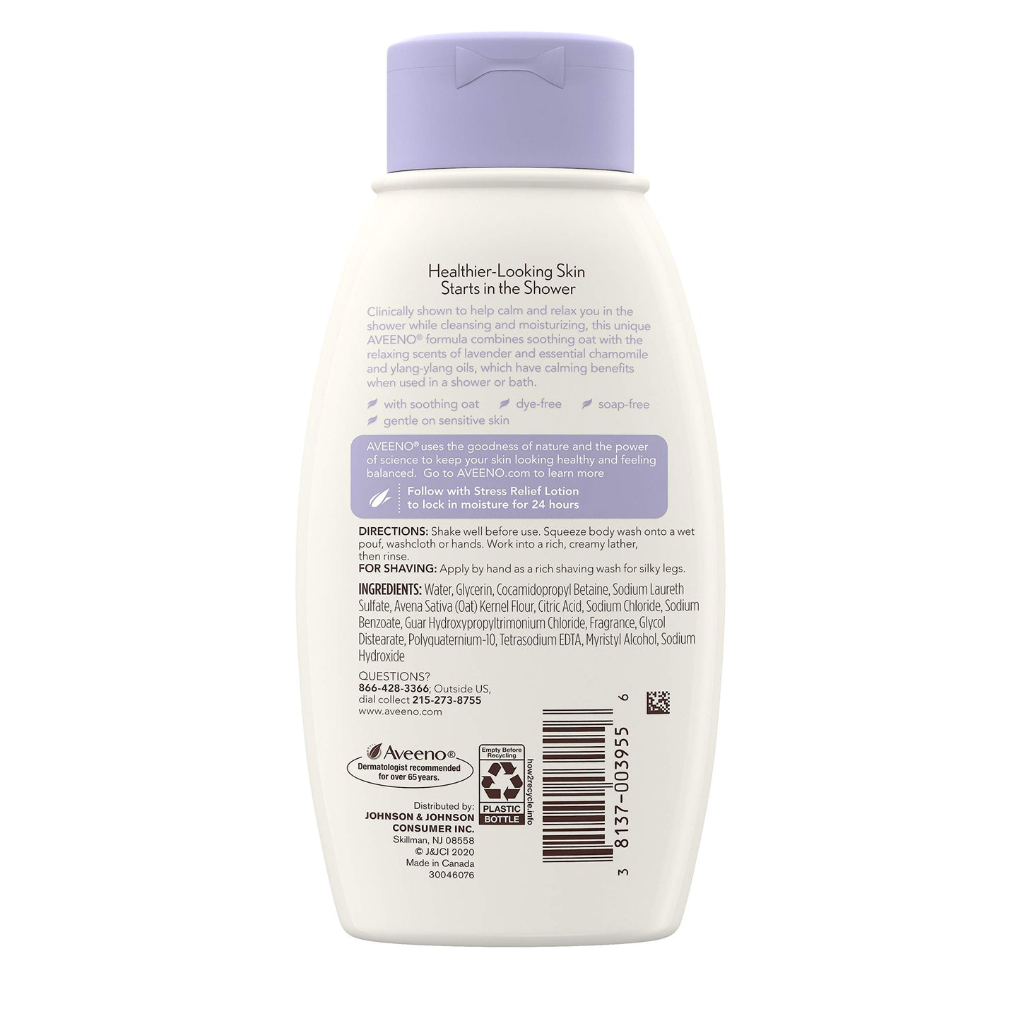 Aveeno Stress Relief Body Wash with Soothing Oat, Lavender, Chamomile & Ylang-Ylang Essential Oils, Dye- & Soap-Free Calming Body Wash for Shower Beauty & Personal Care Aveeno