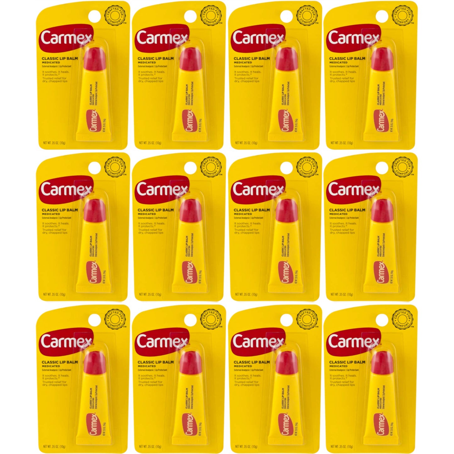 Carmex Classic Medicated Lip Balm, 0.35 Ounces per Original Tube (Value Pack of 12)