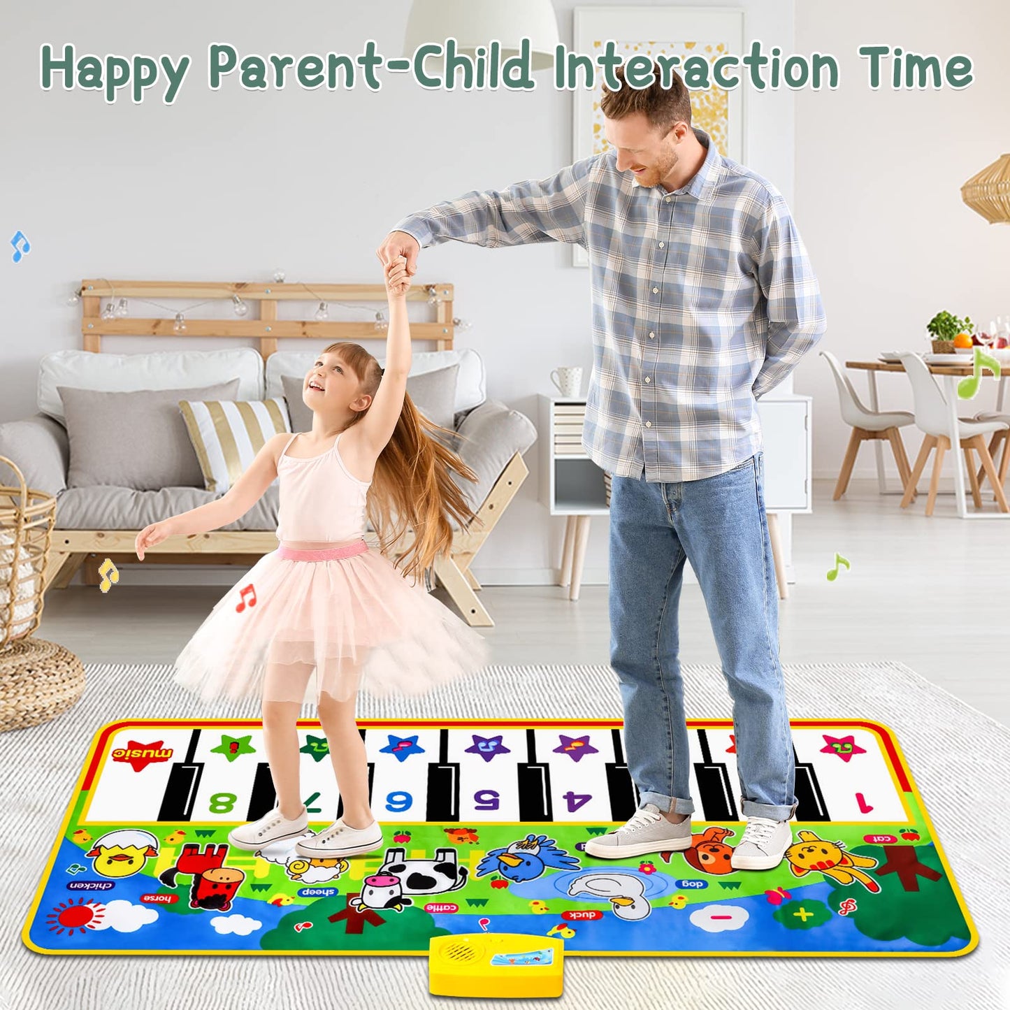 M SANMERSEN 53" Piano Mat – Musical Floor Playmat with 8 Animal Sounds, Dance Keyboard Toy for Toddlers, Boys & Girls Ages 1–5