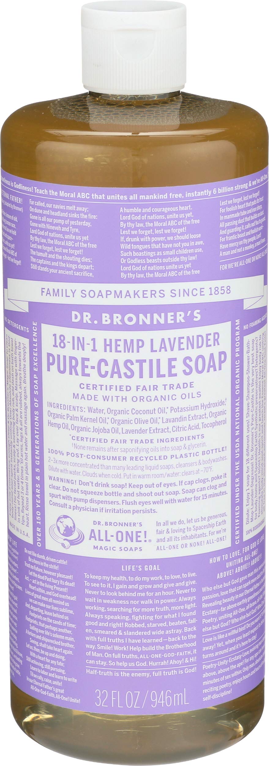 Dr. Bronner's, Pure Castile Soap, Liquid Soap, Lavender Hemp, 32 oz