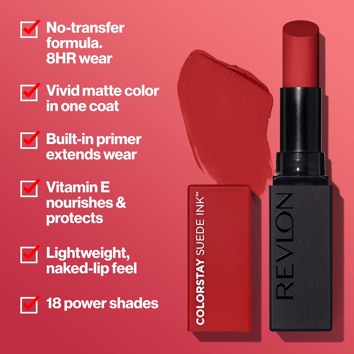 Revlon Lipstick, ColorStay Suede Ink, Built-in Primer, Infused with Vitamin E, Waterproof, Smudge-proof, Matte Color, 013 Stir The Pot, 0.09 oz