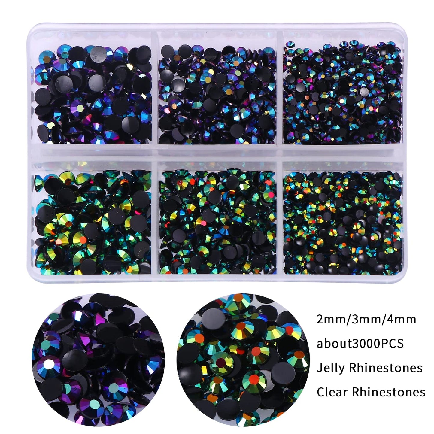 3000pcs Flatback Rhinestones for Crafts, Black AB Crystals Rhinestone, Resin Glitter Gems Nail Diamonds Rhinestones for Clothes Accessories DIY