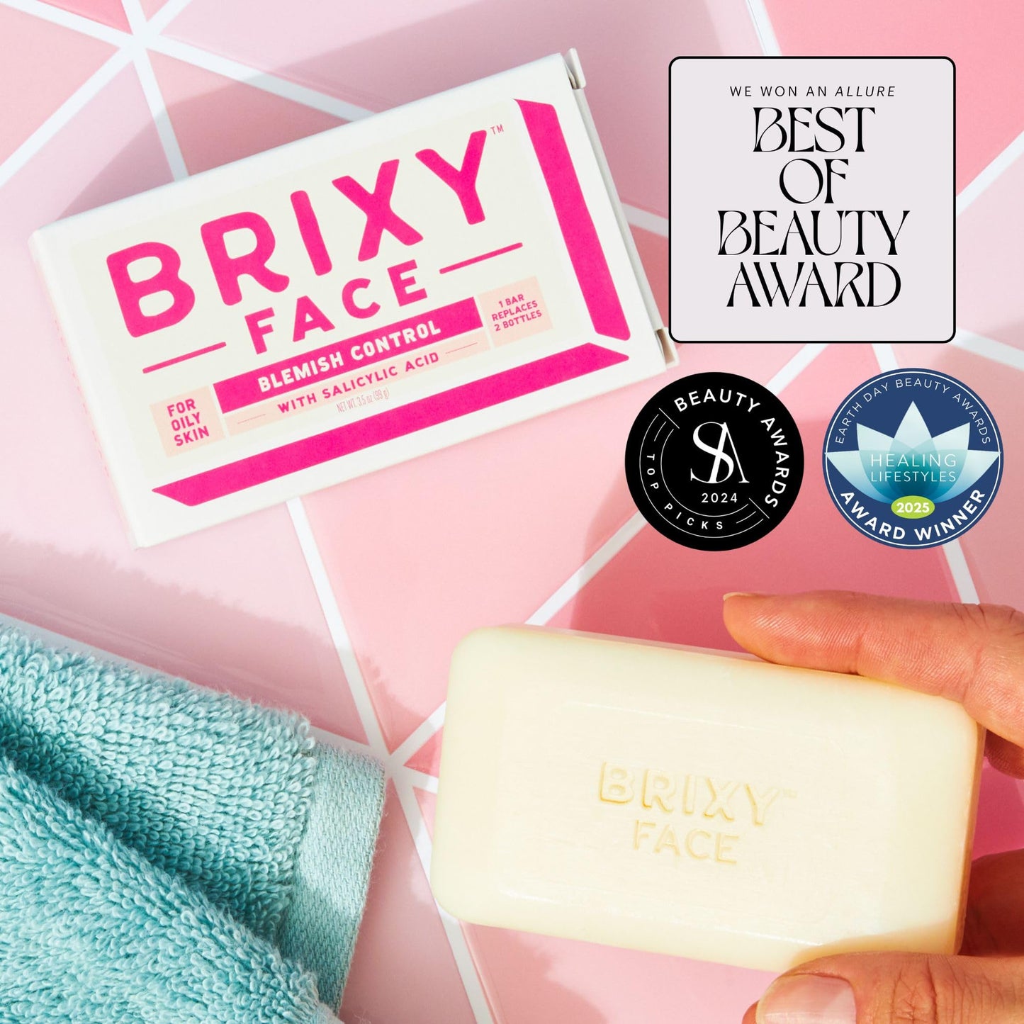 BRIXY Blemish Control Facial Cleansing Bar - Salicylic Acid Unclogs Pores And Balances Natural Oils, Ceramides and Niacinamide Promote Heathy Skin