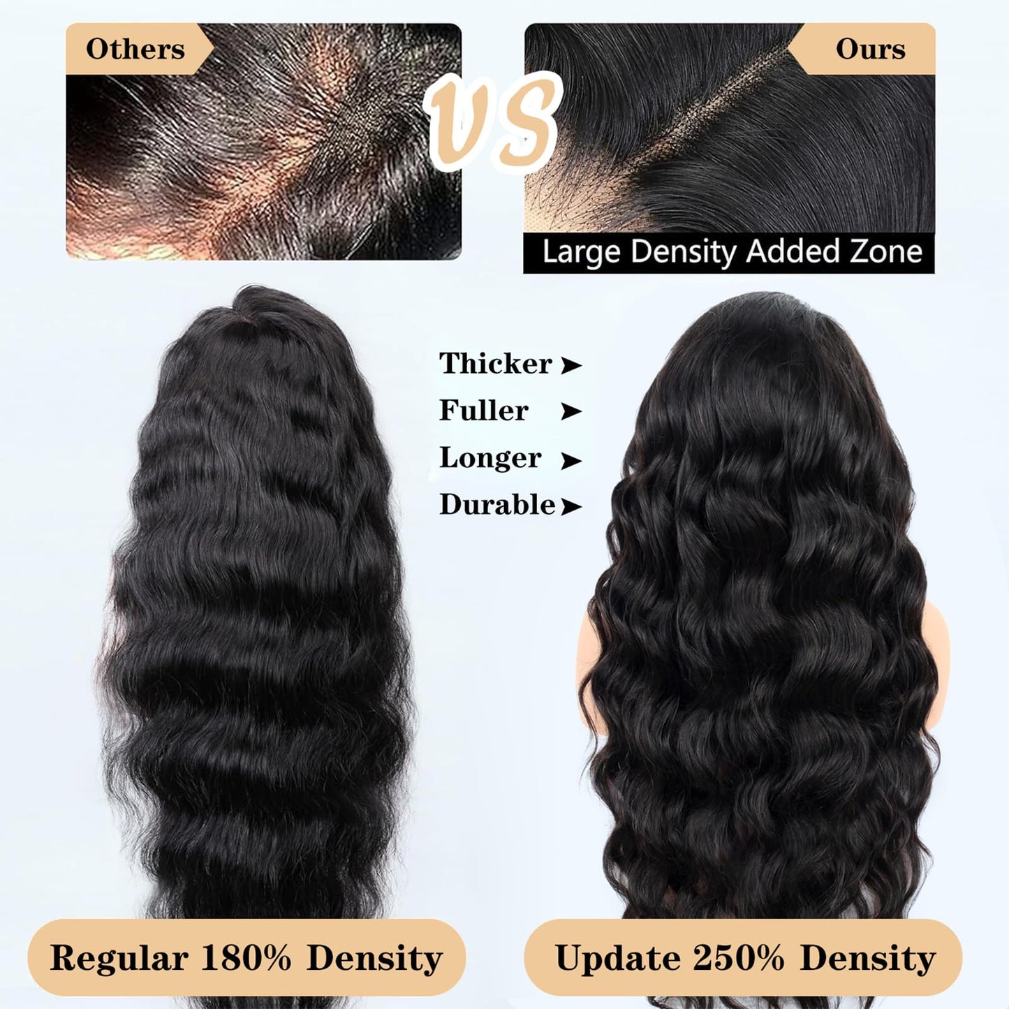 250% Density Body Wave Lace Front Wigs Human Hair 15A 13x4 HD Full Lace Frontal Wigs Human Hair 100% Real Human Hair Wigs No Synthetic Blend No Tangle