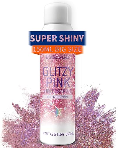 Elitles Made Hair Glitter Body Glitter Spray, 150ML Glitter Hairspray Holographic Pink Glitter Spray for Hair and Body, Hair Glitter for Kids Women