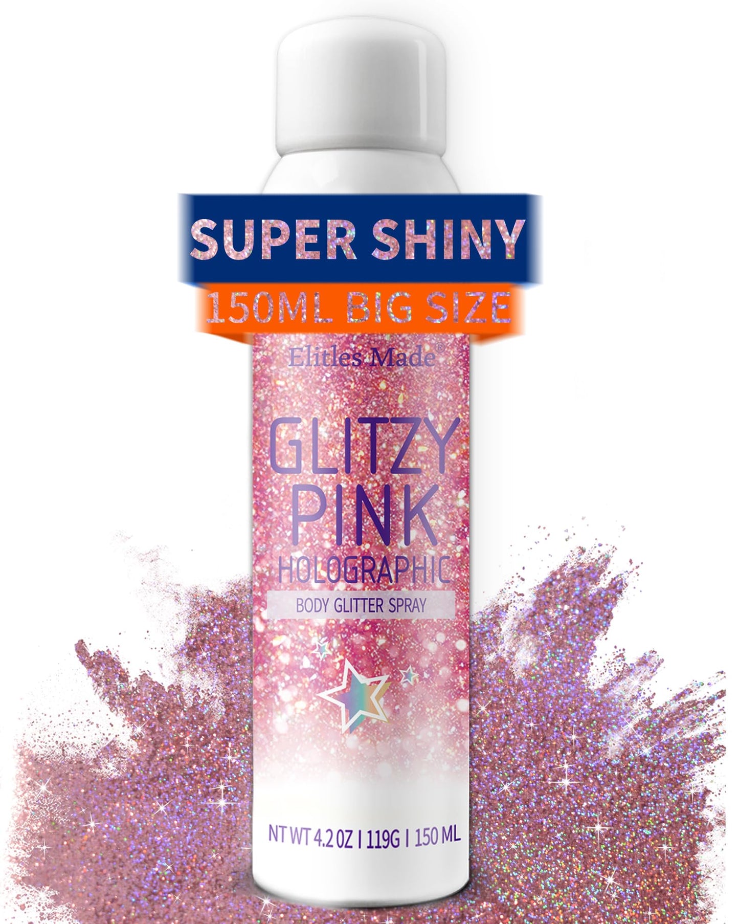 Elitles Made Hair Glitter Body Glitter Spray, 150ML Glitter Hairspray Holographic Pink Glitter Spray for Hair and Body, Hair Glitter for Kids Women