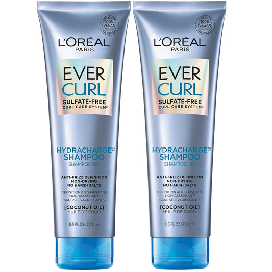 L'Oreal Paris EverCurl Sulfate Free Shampoo for Curly Hair, Lightweight, Anti-Frizz Hydration, Gentle on Curls, with Coconut Oil, 2 Count (8.5 Fl; Oz