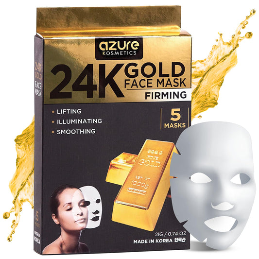 Azure Cosmetics 24K Gold Firming Face Mask- Anti Aging, Hydrating, Toning & Firming Facial Mask - Helps Reduce Wrinkles & Fine Lines with Hyaluronic