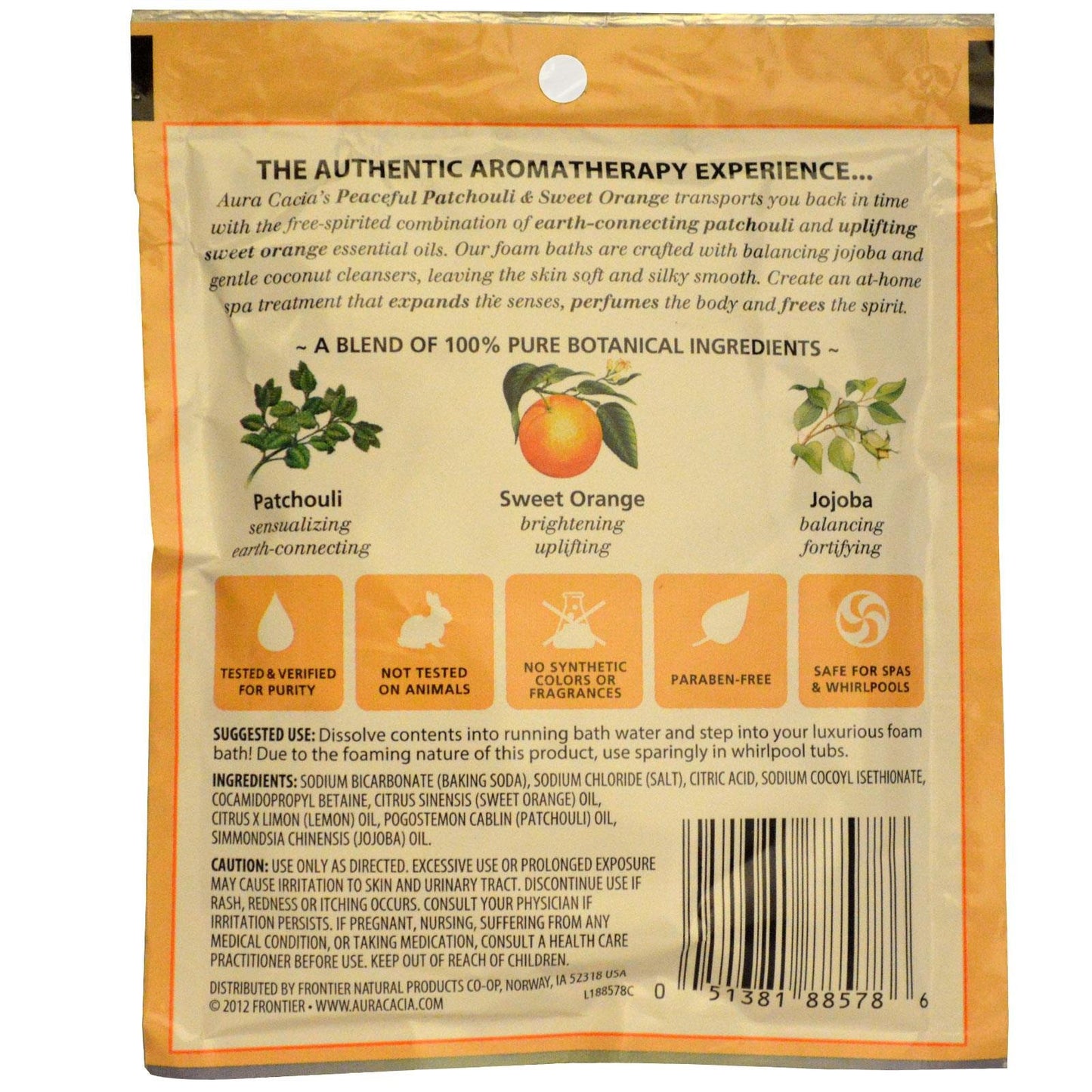 Aura Cacia Patchouli and Sweet Orange, Aromatherapy Foam Bath, 2.5 Ounce - 6 per case.6