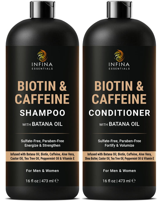 INFINA ESSENTIALS Caffeine Biotin Shampoo and Conditioner Set | Hair Thickening & Strengthening | 16 fl oz Each | with Batana Oil & Castor Oil | Beauty & Personal Care INFINA ESSENTIALS