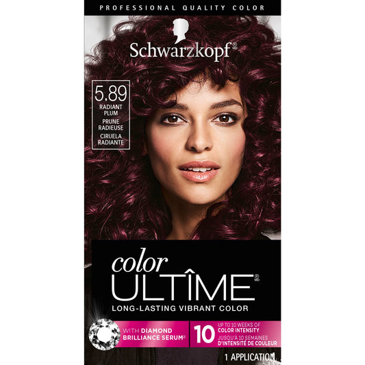 Schwarzkopf Color Ultime 5.89 Radiant Plum Hair Dye, Permanent Intense Plum with Diamond Brilliance, Fade-Resistant, Covers Grays, All Hair Textures