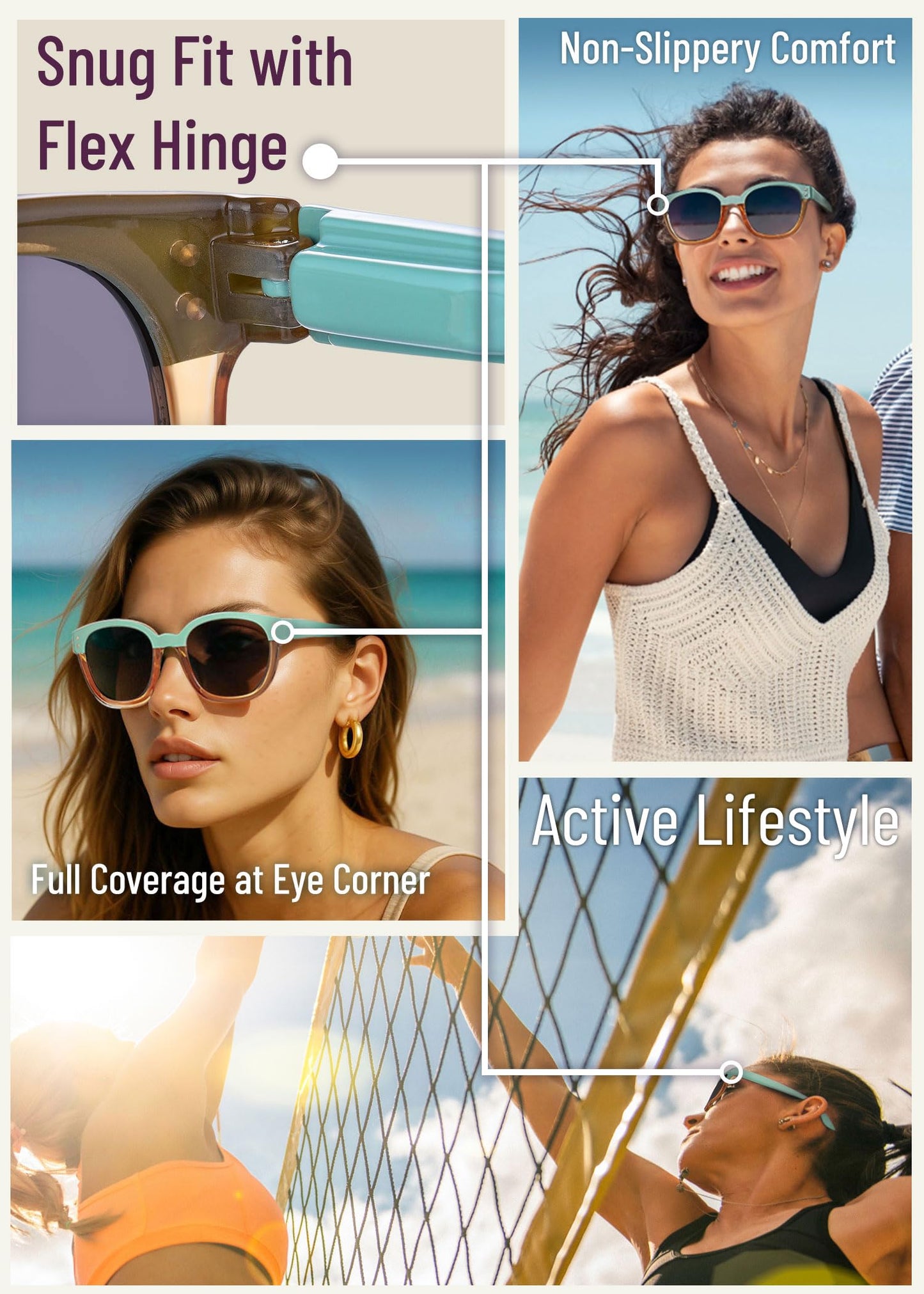 Leafael Polarized Sunglasses Women's Trendy Two Tone Retro Design, 100% UV Protection, Teal Green Square, Lifestyle & Active