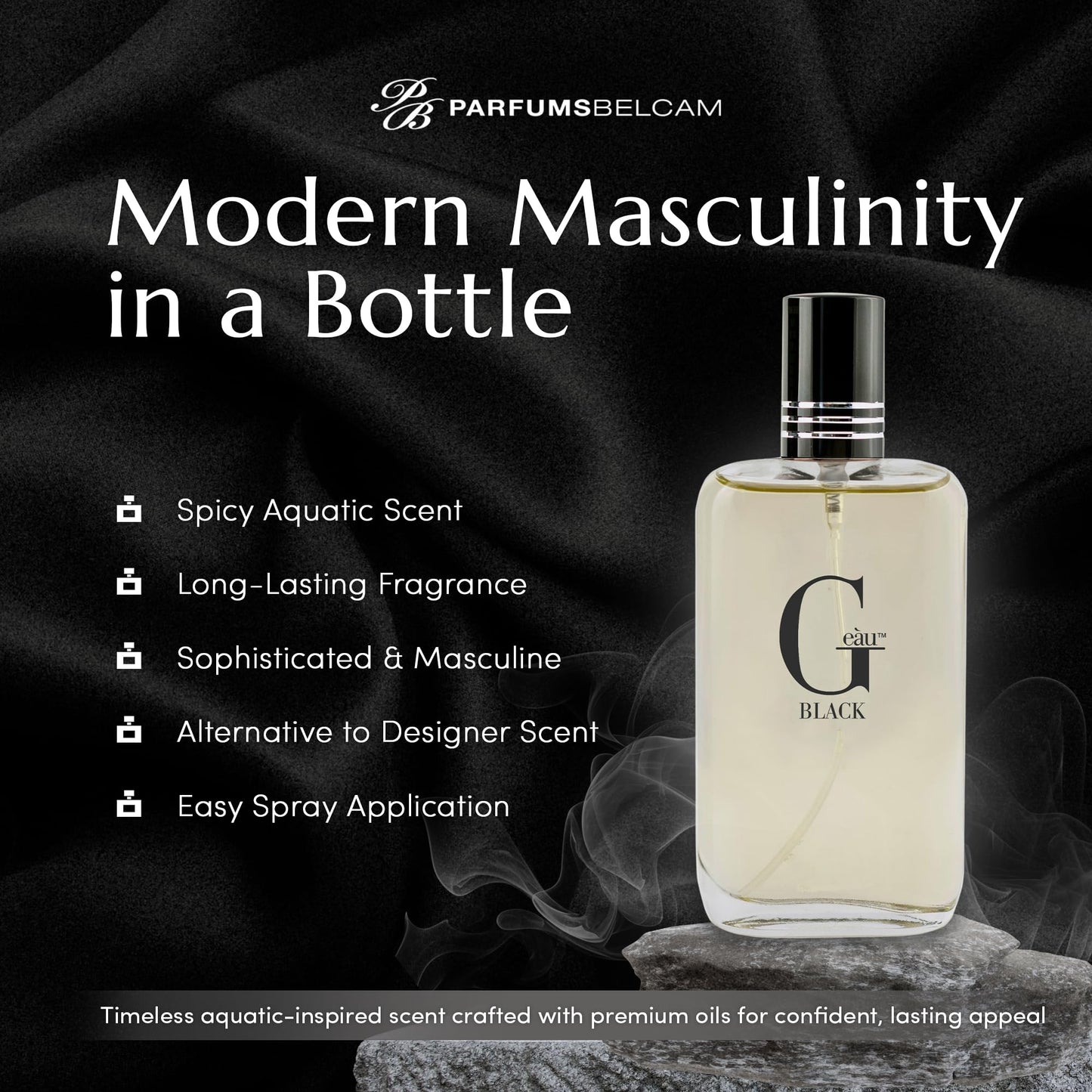 PB ParfumsBelcam G eàu Black Eau De Toilette Spray for Men – 100 mL Affordable, Long-Lasting Fresh Aquatic Fragrance & Spicy Aquatic Scent