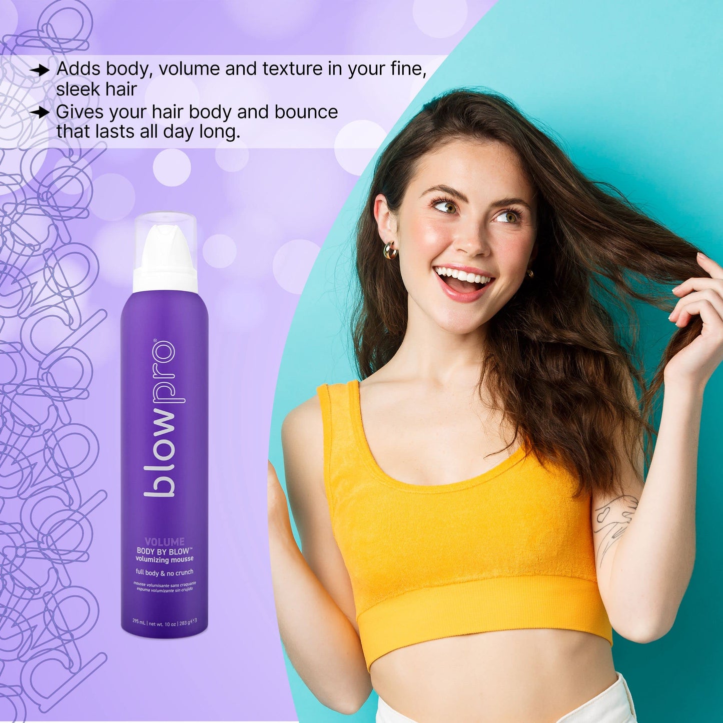 blowpro Body By Blow No Crunch Volumizing Mousse 10oz, Full Body Style, No Stickiness & Crunch, Builds Volume with Added Bounce, Soft touchable
