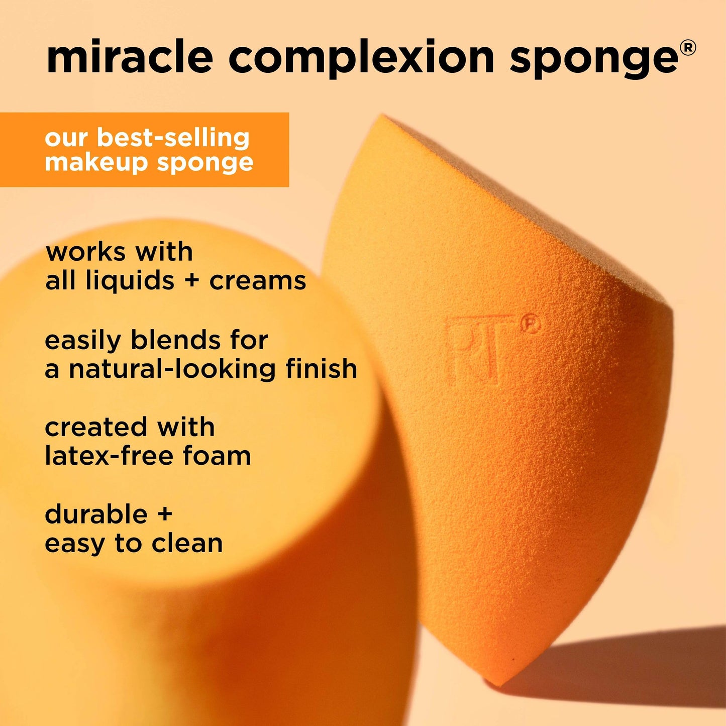 Real Techniques Miracle Complexion Sponge + Travel Case, Makeup Blending Sponge, For Foundation, Sponge Case for Travel, Light To Medium Coverage