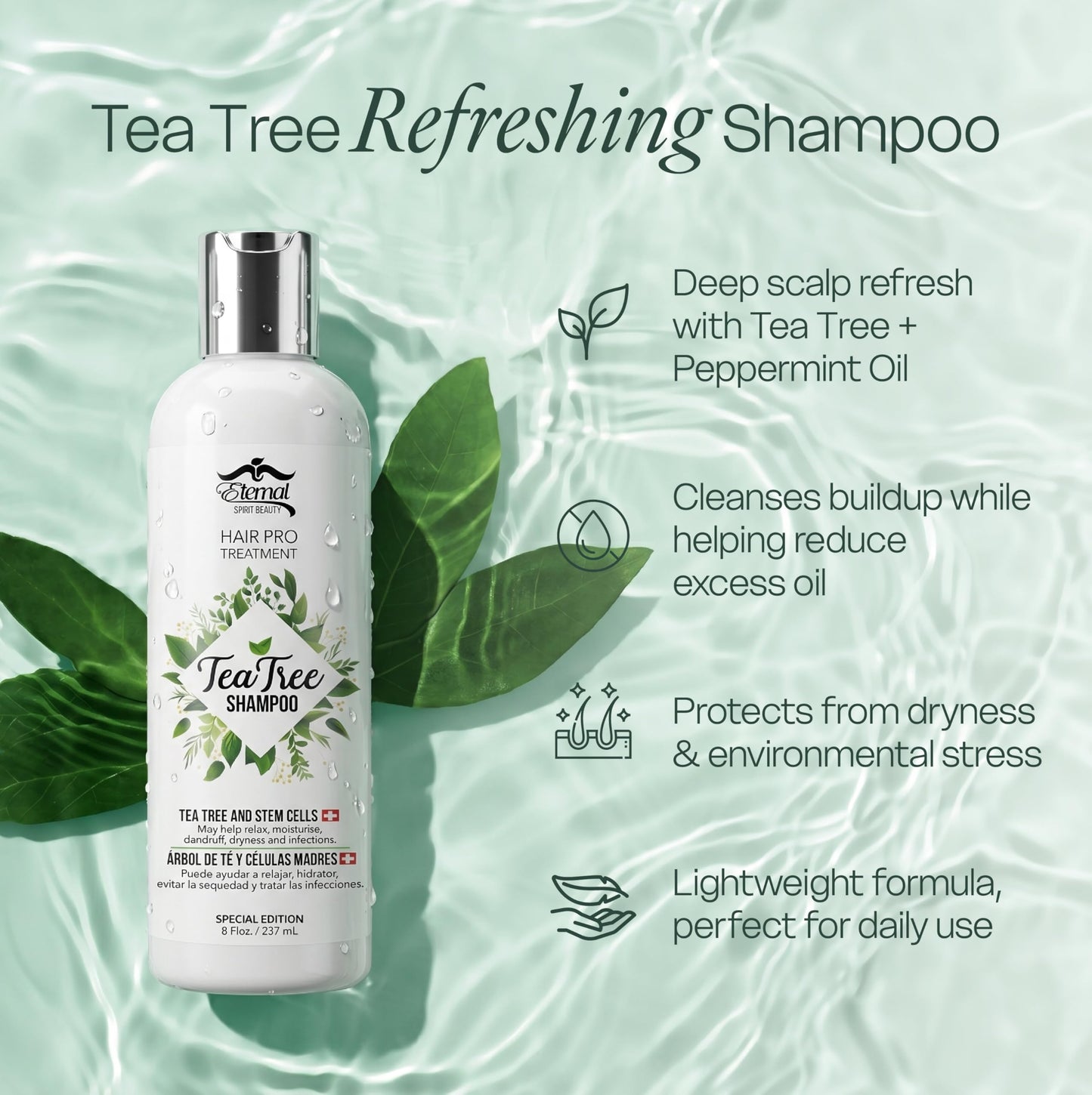 Eternal Spirit Beauty Hair Pro Tea Tree Set - Shampoo & Conditioner with Stem Cells, Argan Oil & Keratin - Revitalizing Scalp Care & Intensive