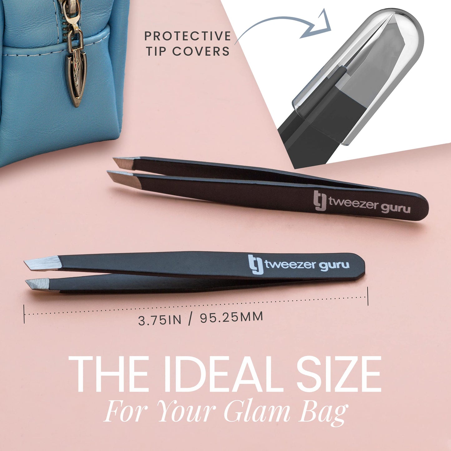 Tweezer Guru Tweezers for Women - Slant Pointed Precision Tweezers for Eyebrows & Ingrown Hair Removal - Blackhead and Splinter Tweezer with Sharp