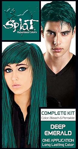 Splat Deep Emerald Semi Permanent Hair Dye Kit with Bleach, 1 Application, Includes Green Hair Dye, Oxide & Bleach Powder, Vegan & Cruelty Free Hair