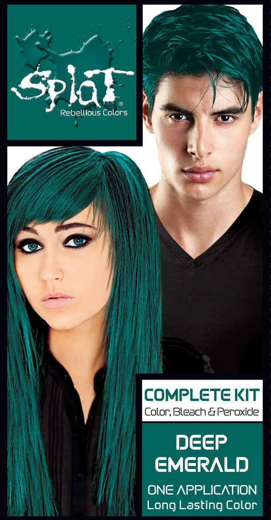 Splat Deep Emerald Semi Permanent Hair Dye Kit with Bleach, 1 Application, Includes Green Hair Dye, Oxide & Bleach Powder, Vegan & Cruelty Free Hair