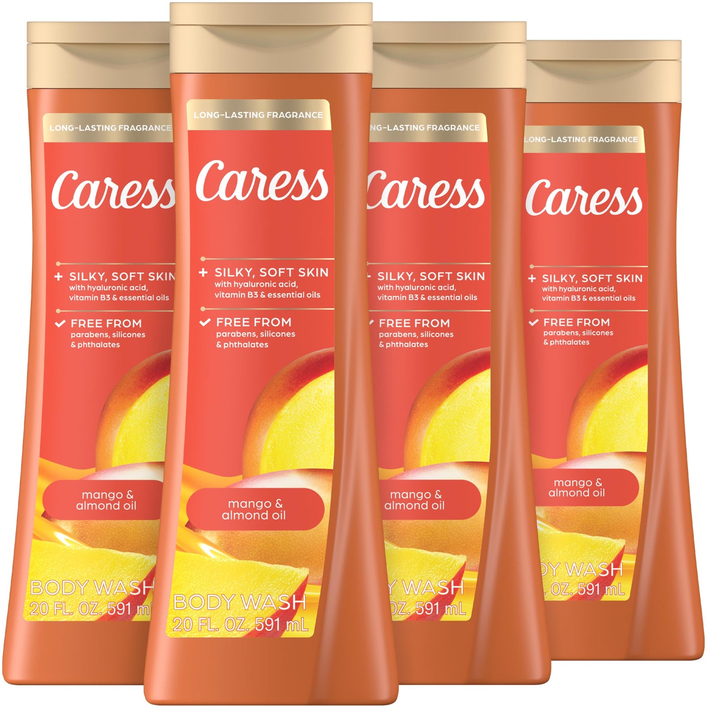 Caress Mango & Almond Oil Body Wash, 20 fl oz, 4 Pack