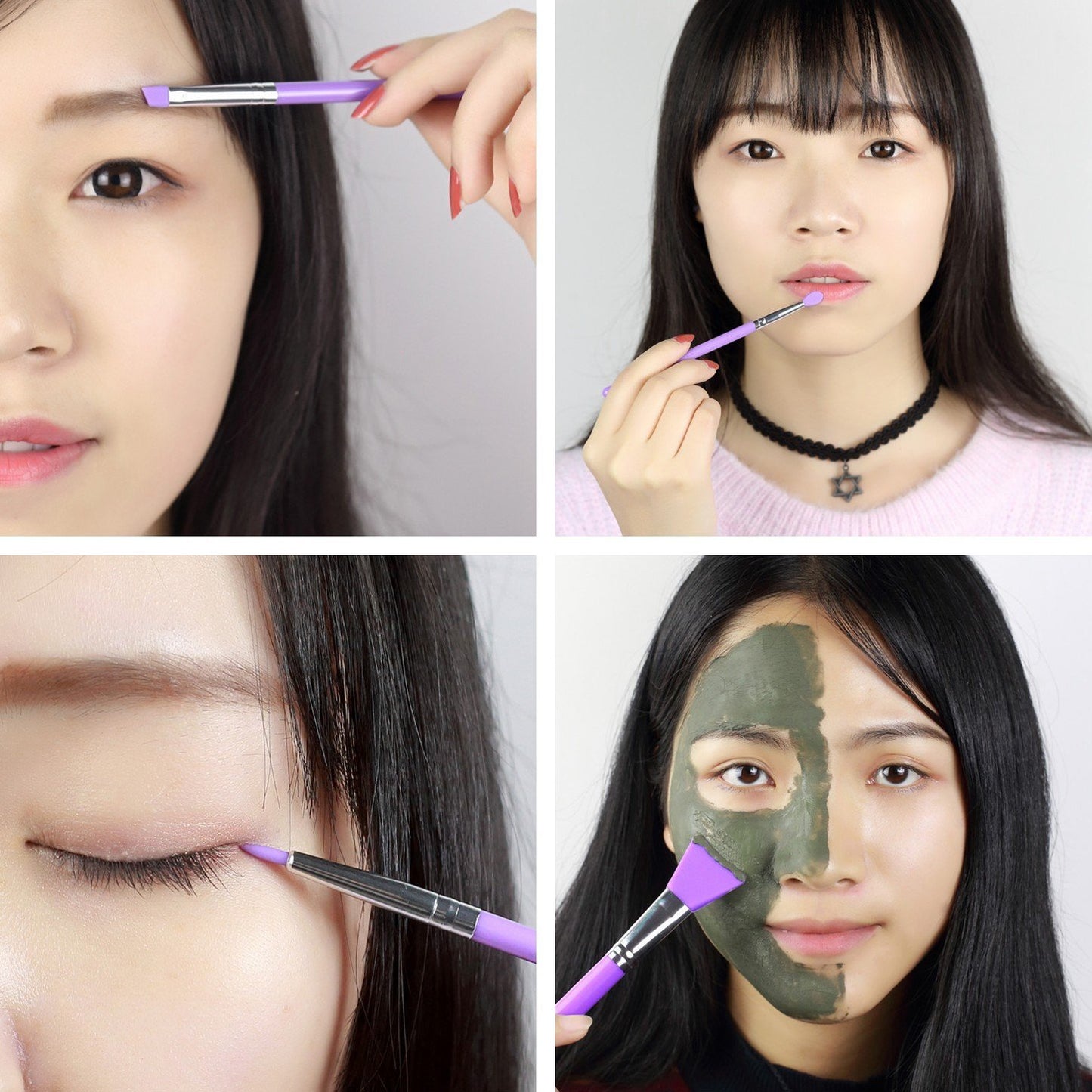 LORMAY 9 Pcs Silicone Makeup Brush Set: Applicator for Face Care, Eyeliner, Eyebrow, Eye Shadow, Lip Makeup and UV Epoxy Resin Crafts (Purple)