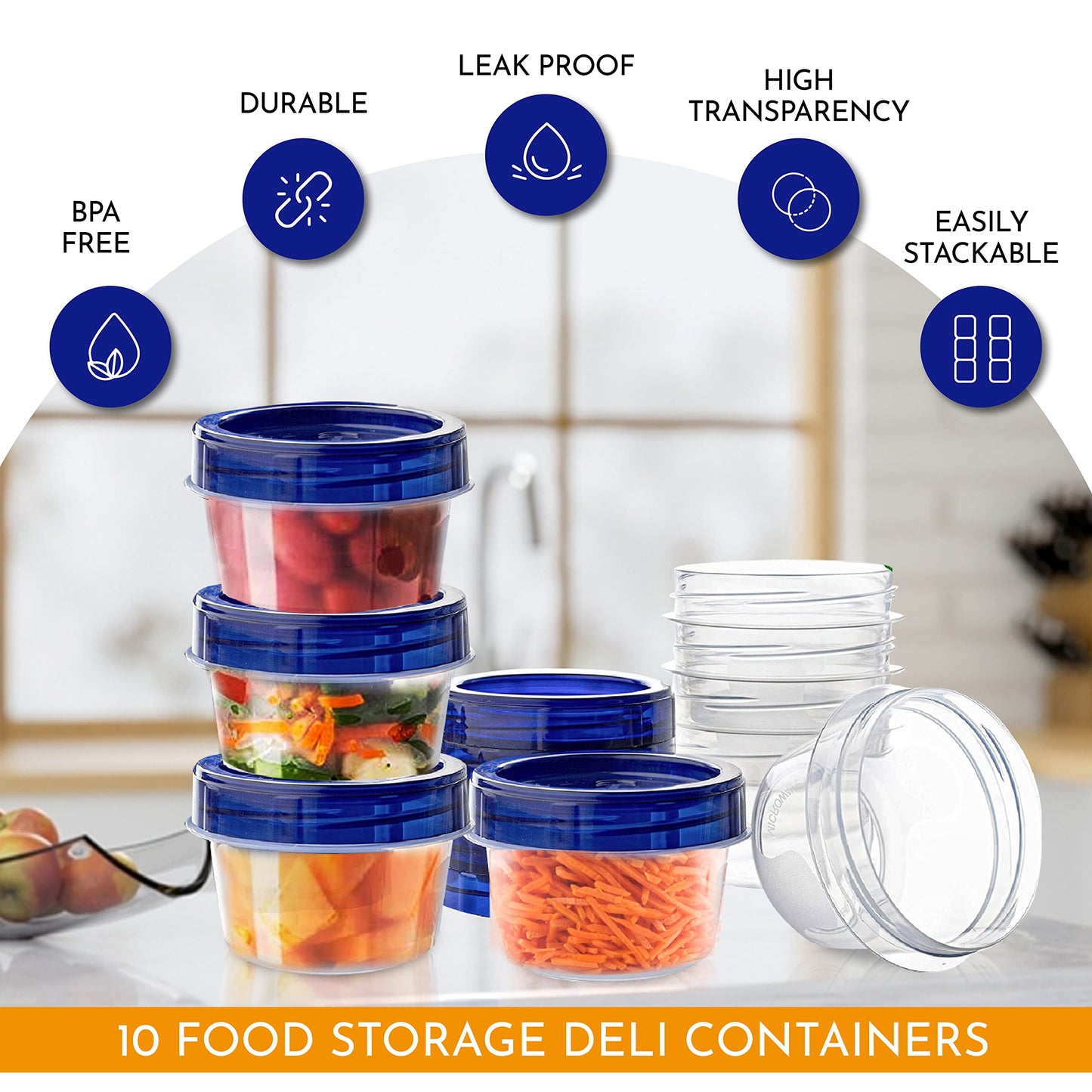 AQUA BLUE Soup Freezer Storage Containers With Twist Top lids [16 Oz - 10 Pack] Reusable Plastic Food Container with Screw On Lids, leak proof…