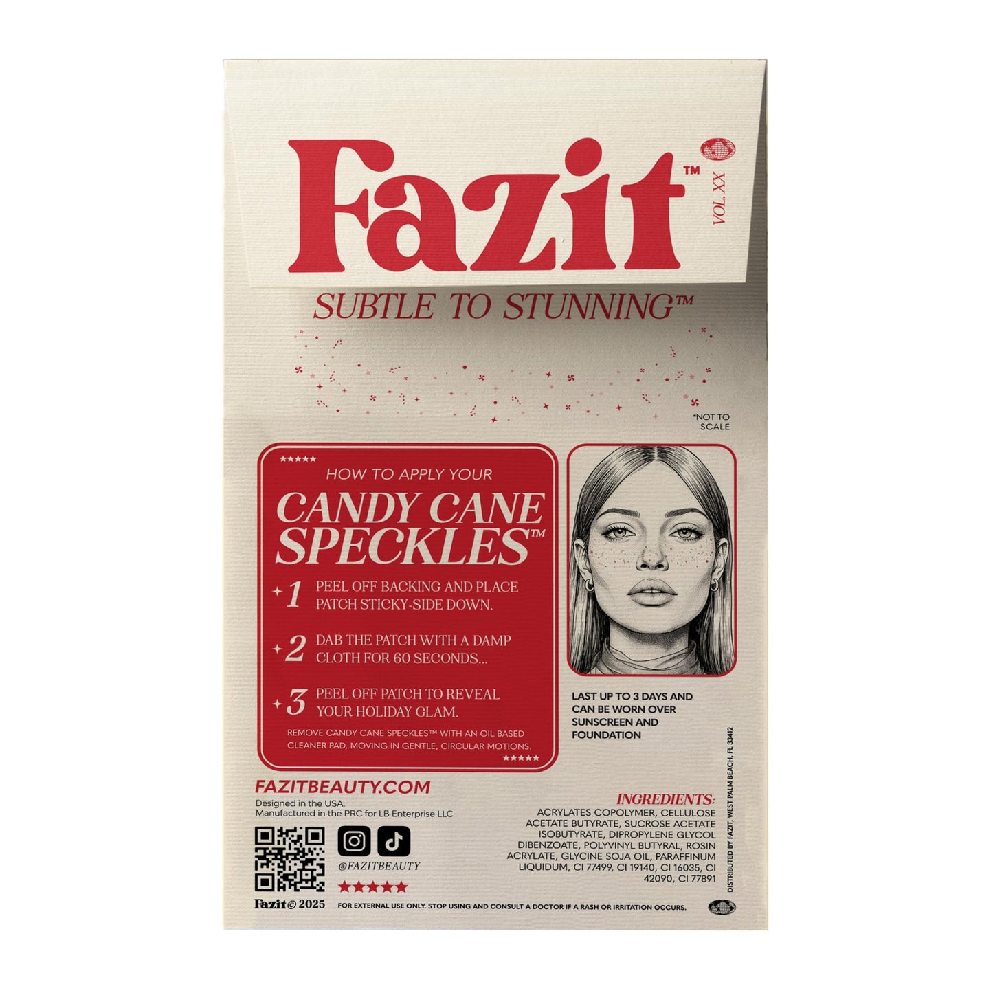 Fazit Makeup Patches - Candy Cane Speckles - Glow Up Make-Up Patches - Cute Glitter Makeup Accessories for Women - Cosmetic Glitter for Face