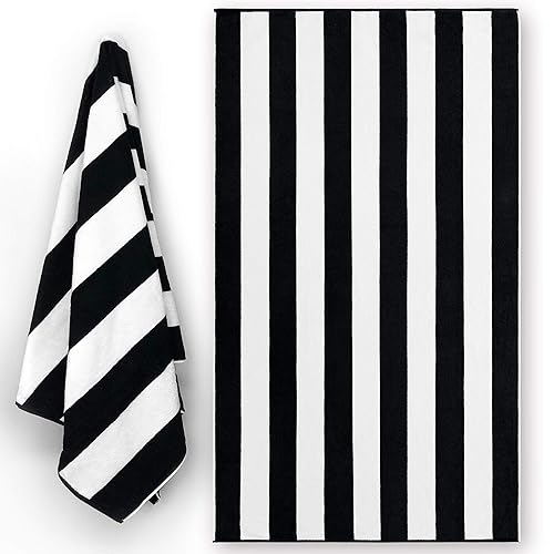 Luxury Large Beach Towel Extra Soft 40 x 72 inch Prime Yacht Classic Cabana Stripe Hotel Pool & Resort Style Double Terry Yarn Dyed 100% Cotton (1…