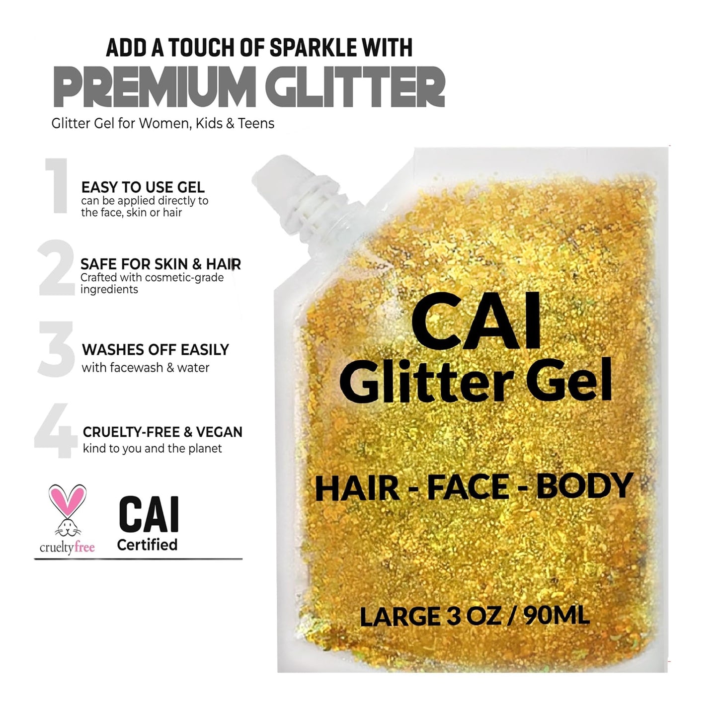 Face, Body & Hair Glitter Gel - Halloween Glitter for Kids and Women - 3 Oz Cosmetic-Grade Gel w/Moon & Stars for Festivals & Halloween Party, Easy