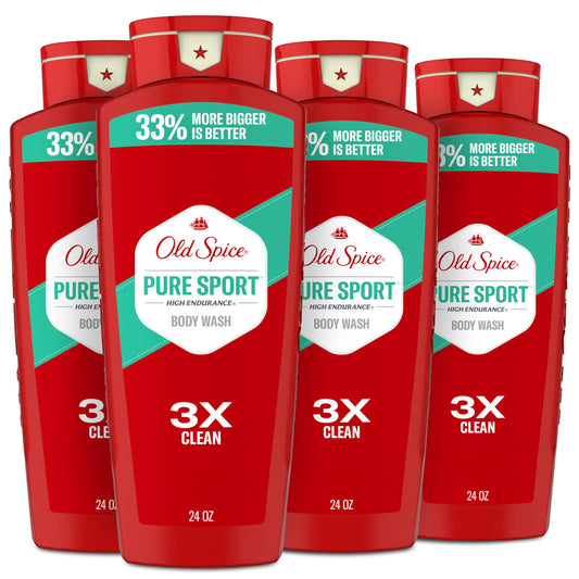 Old Spice Refreshing Body Wash for Men, High Endurance, 3X Defense, 24/7 Shower Fresh with Long Lasting Scent, Pure Sport Scent, 24 oz (Pack of 4) Beauty & Personal Care Old Spice