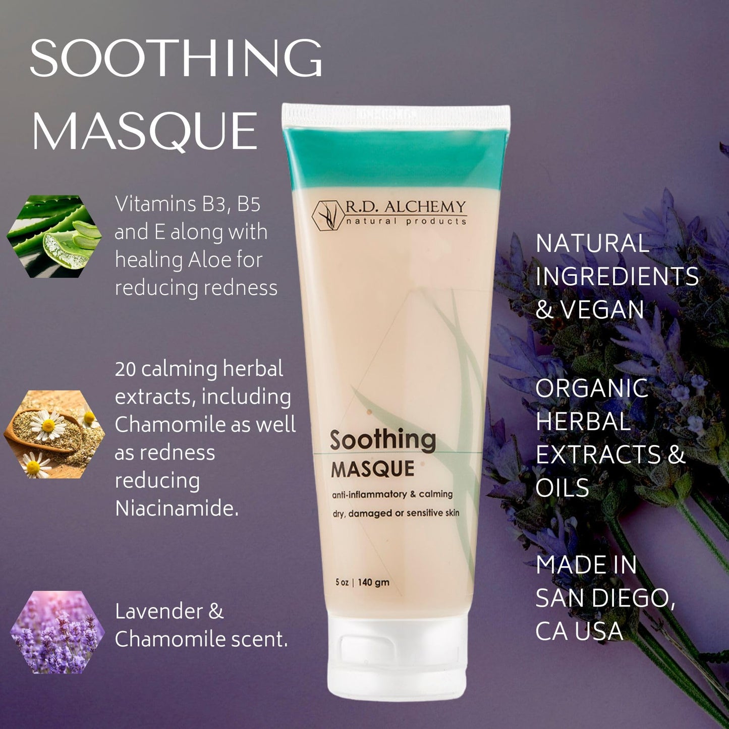 RD Alchemy - Natural & Organic Soothing Mask - Soothes Sensitive Skin, Redness and Irritation from Dryness, Irritation and Post Waxing/Peels/Laser