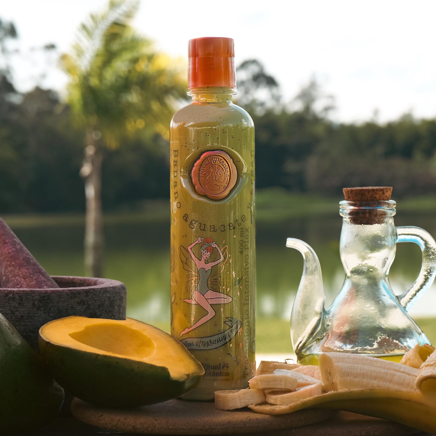 Ritual Botanico Tratamiento Natural Intensivo Plex con Banana, Aguacate y Argan,Sin Dimethicone ni silicon 400 ml., green