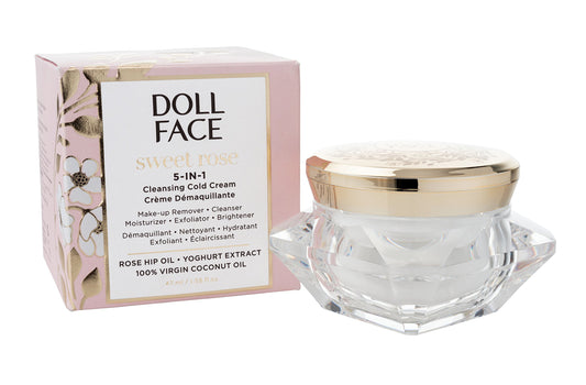 Doll Face Sweet Rose 5-in-1 Cleansing Cold Cream | Makeup Remover Balm with Coconut and Rose Hip Oils | Double Facial Cleanser for All Skin Types | Beauty & Personal Care Doll Face