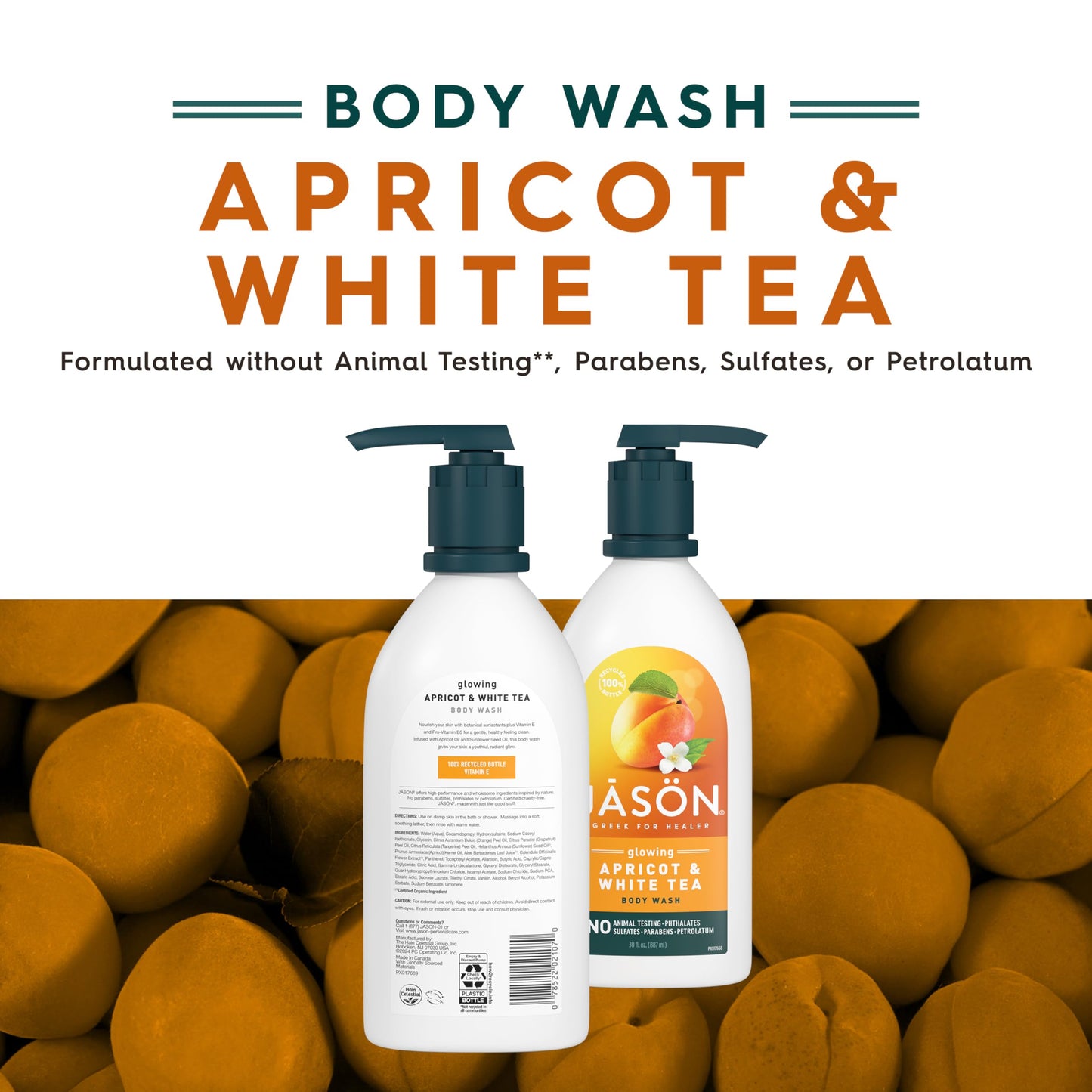 JASON Apricot and White Tea Glowing Body Wash, For a Gentle Feeling Clean, 30 Fluid Ounces