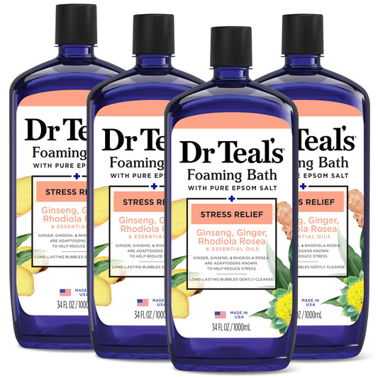 Dr Teal's Foaming Bath with Pure Epsom Salt, Stress Relief with Ginseng & Ginger, 34 fl oz (Pack of 4) Beauty and Personal Care Dr Teal's