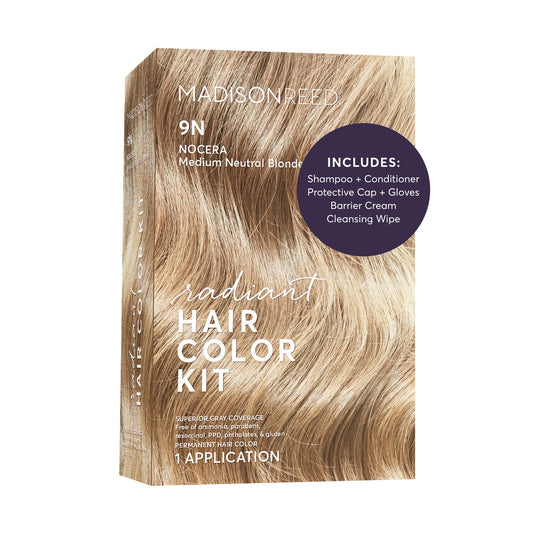 Madison Reed Radiant Hair Color Kit - 9N Medium Neutral Blonde (Nocera Blonde), Salon-Quality Permanent Hair Dye, Superior Gray Coverage & Dimensional