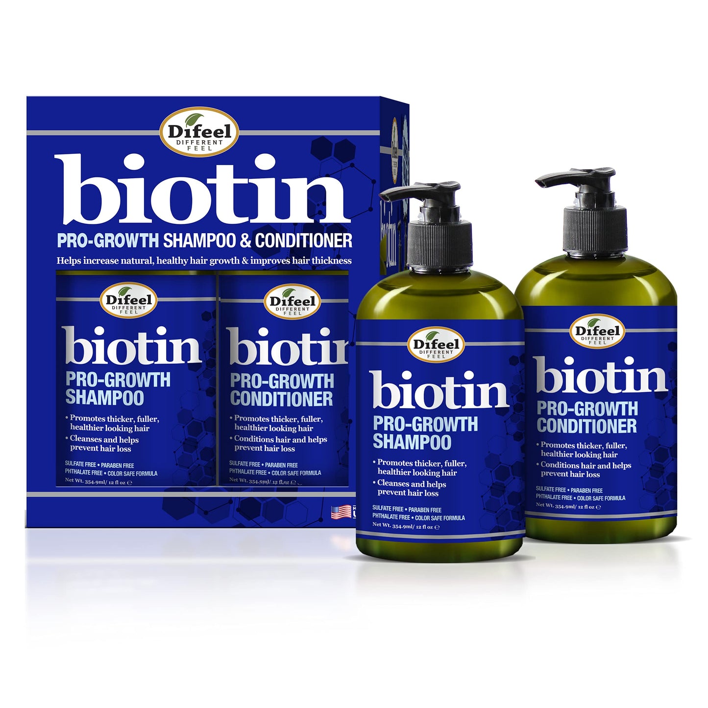 Difeel Pro-Growth Biotin Shampoo & Conditioner 2-PC Gift Set - Thinning Hair & Hair Loss, Paraben Free