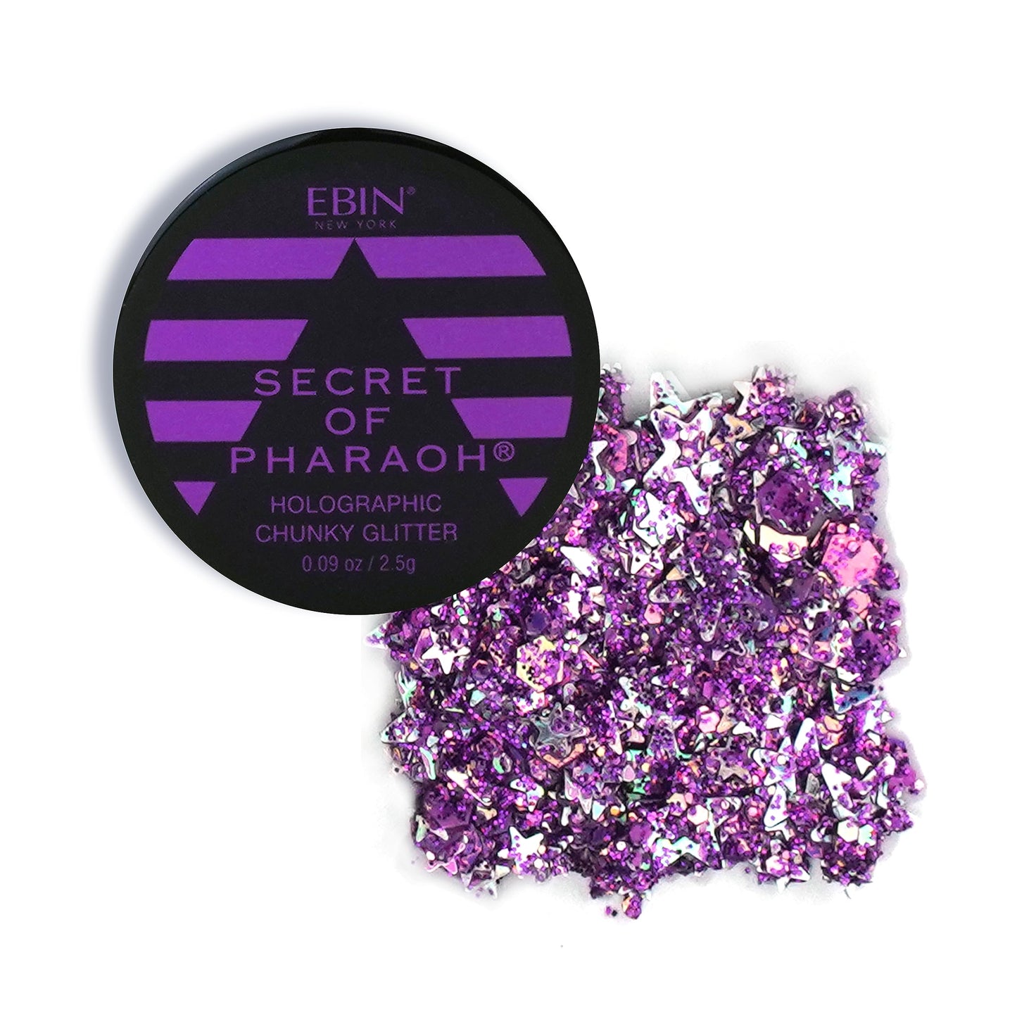 Secret of Pharaoh Holographic Chunky Glitter Gel for Face, Body, Hair - Purple Sparkle | Vibrant Colores, Festival and Party Makeup - Versatile