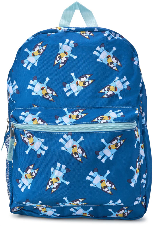 Fast Forward Bluey Kids Backpack - 16 Inch Bookbag Elementary Backpack for School Girls & Boys with Adjustable Padded Straps, Bluey Blue/Aop