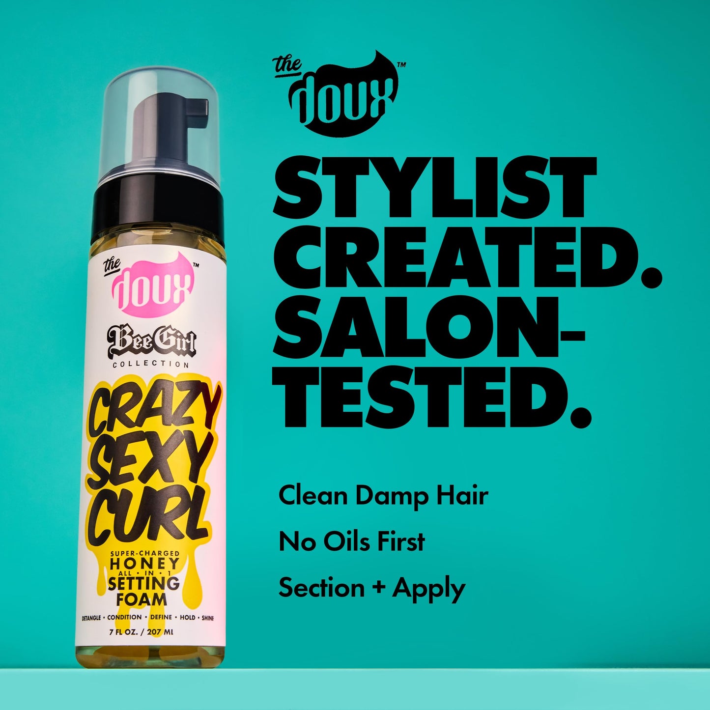 The Doux CRAZYSEXYCURL Honey Setting Foam - Curly Hair Mousse - All-in-One Styler for All Hair Types - 7 oz