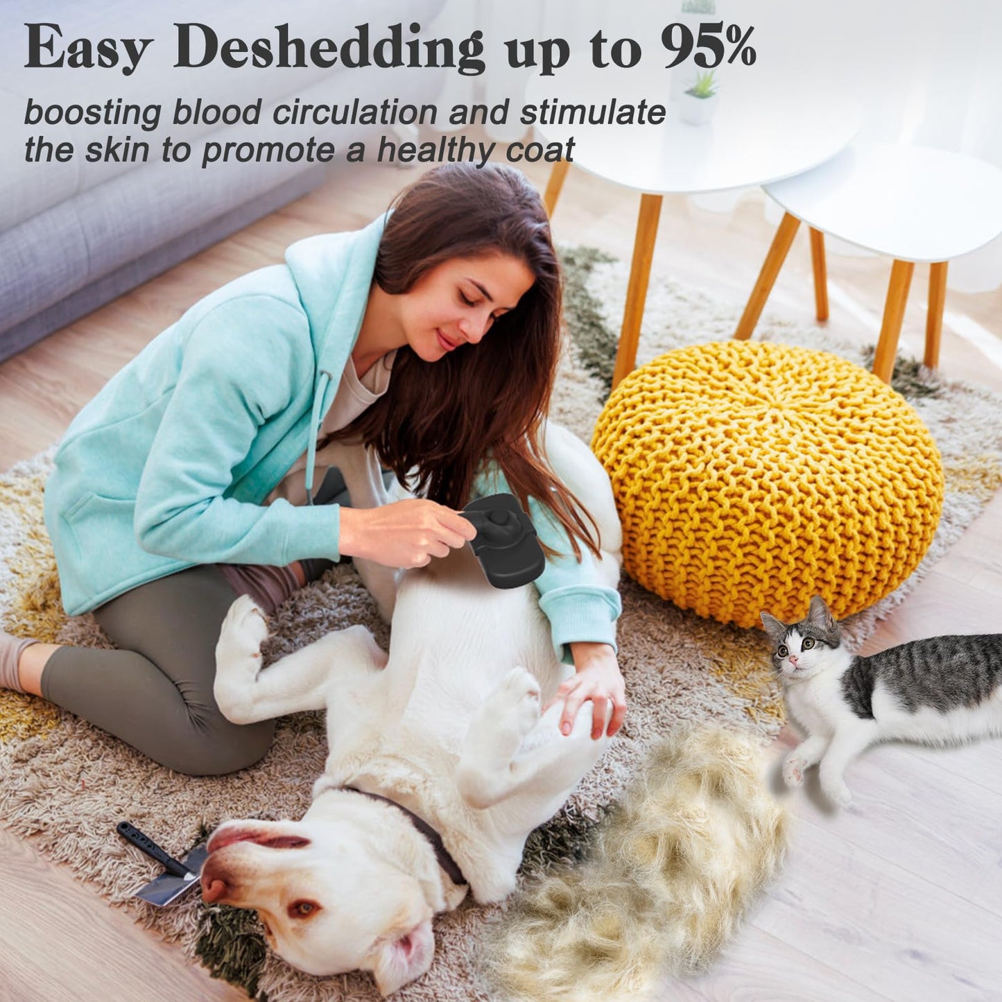 Dipoo Self-Cleaning Shedding Brush – Skin-Friendly Grooming Tool for Dogs, Cats & Puppies, Hair Removal for Long/Short Coats, Black