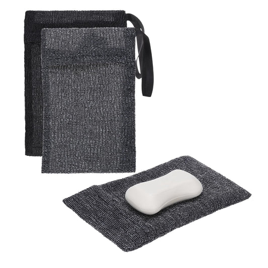 uxcell Loofah Soap Pouch, 2 Pcs Bar Soap Saver Bag with Black Handle Nylon Body Scrubber Pouch Exfoliating Net for Body Shower Foaming Travel Camping Beauty and Personal Care uxcell