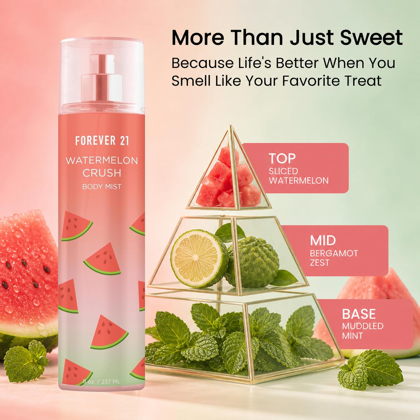 Forever 21 Watermelon Crush Body Spray Mist | Lightweight & Refreshing Everyday Scent | Sweet Body Spray with Fresh Sliced Watermelon Top Notes