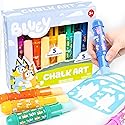 Official Bluey Chalk Art, 5-Pack, Vibrant Sidewalk Chalk For Kids, Includes 5 Chalks, Chalk Holders & Reusable Stencil, Outside Toys for Toddlers…