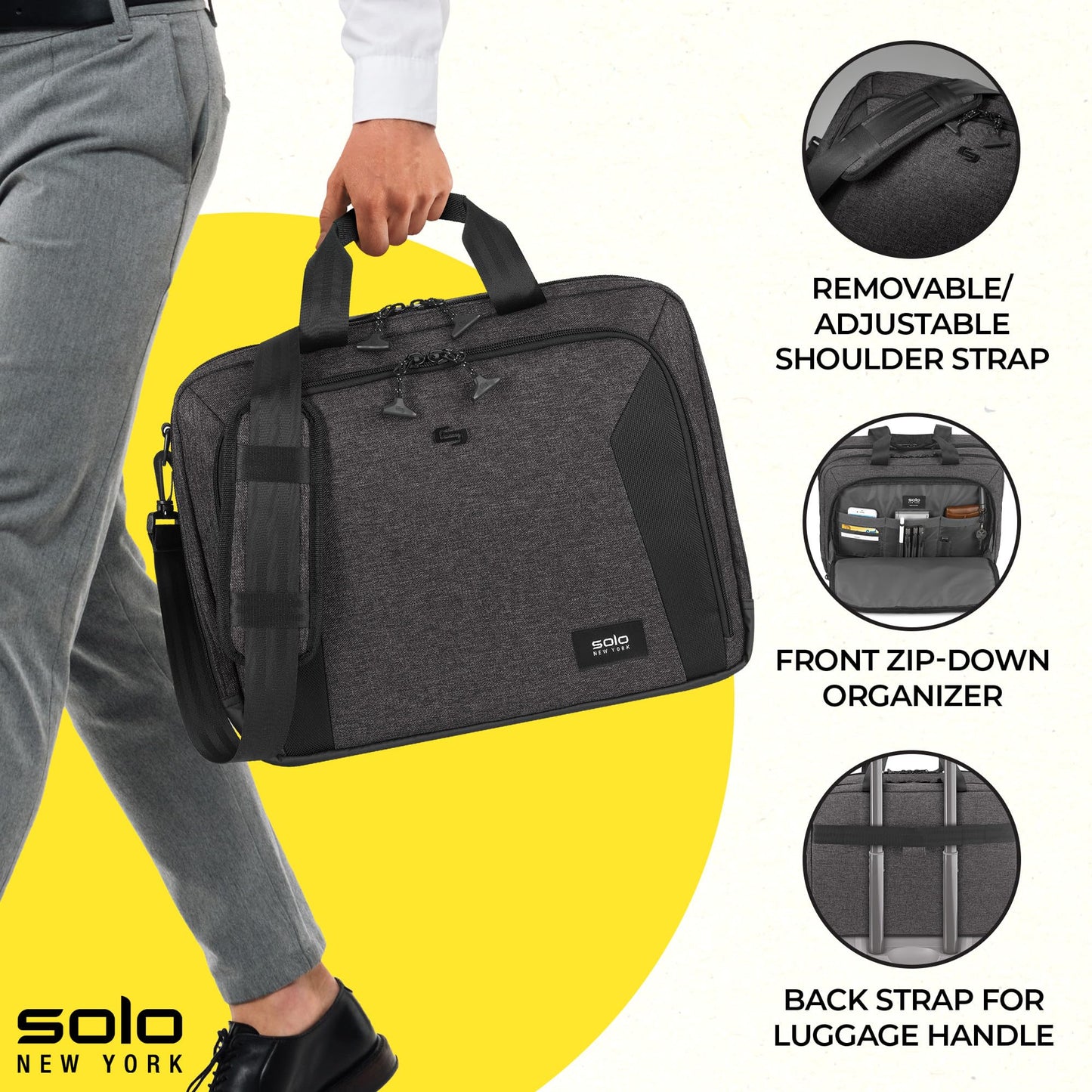 Solo New York Briefcase - Laptop Carrying Bag for Women & Men, Brief for Travel & Work, Internal Tablet Pocket, Adjustable Shoulder Strap, Fits 15.6"