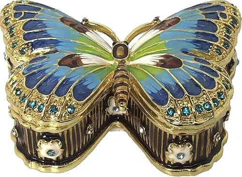 VI N VI Blue Butterfly Jewelry Box Trinket Box Organizer Hand Painted Gifts