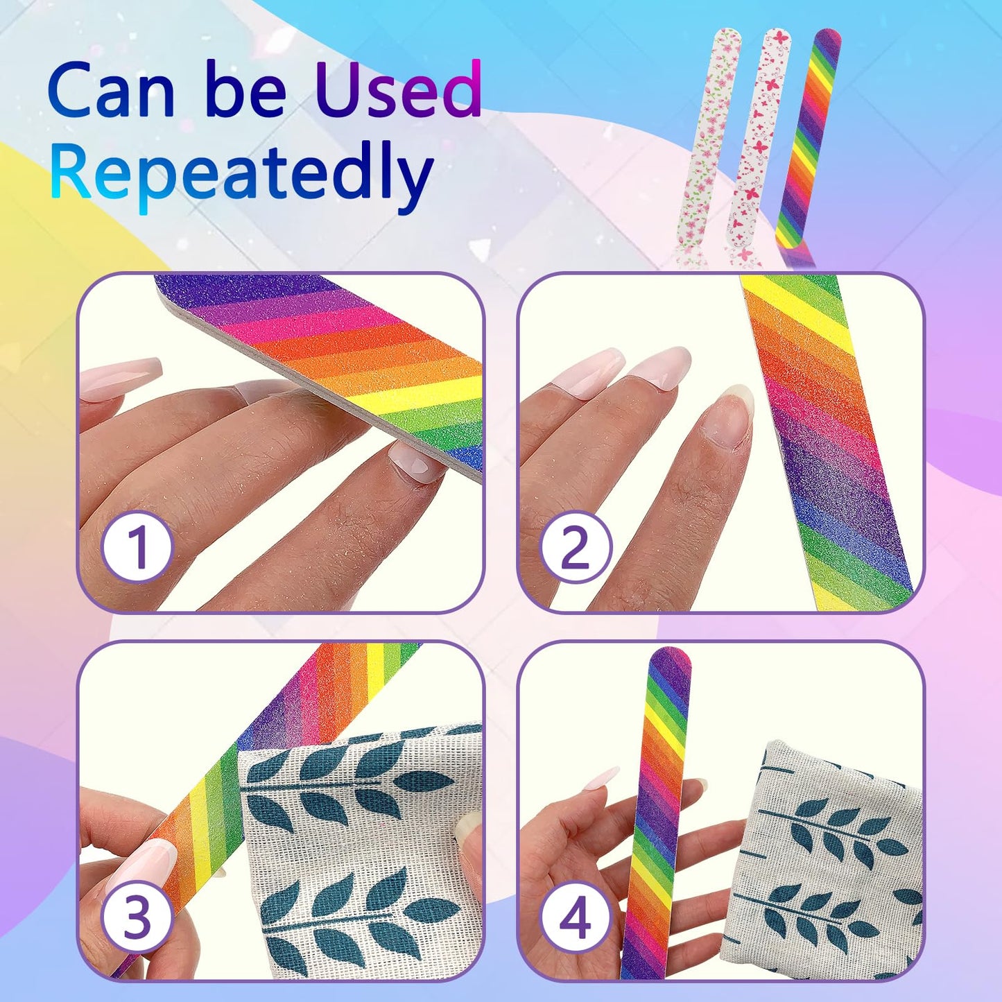 LNAUJS 12PCS Professional Double-Sided 100/180 Grit Nail Files Colorful Manicure Pedicure Tools Beauty and Personal Care LNAUJS