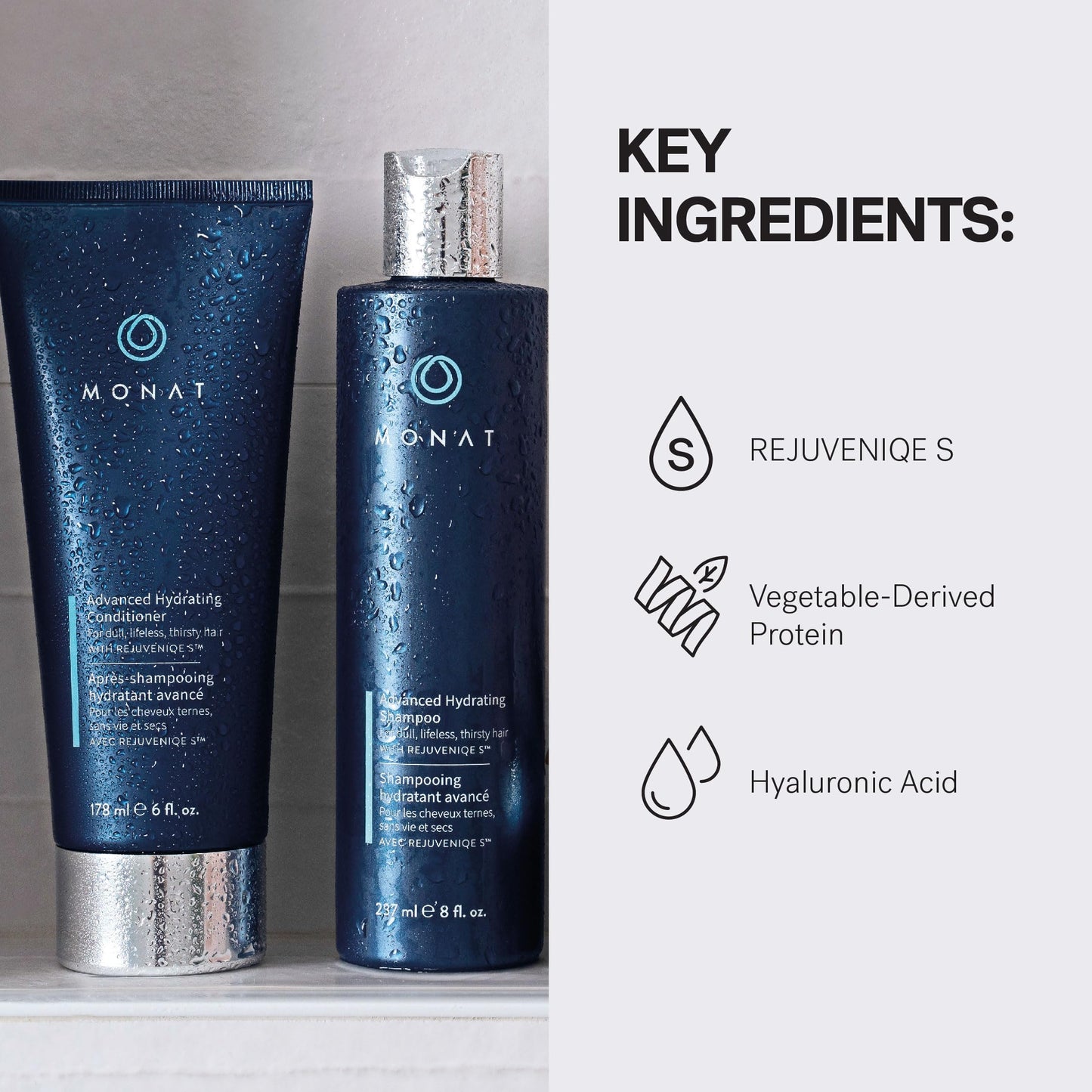 MONAT Advanced Hydration Shampoo and Conditioner Set Infused with REJUVENIQE For Dry Fine to Medium Hair - Moisturizes & Strengths - Sulfate-Free