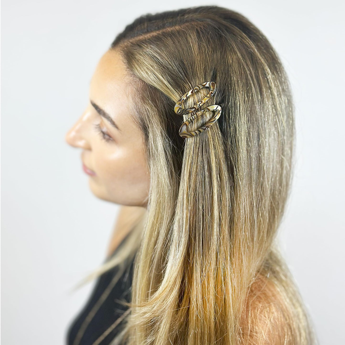 Camila Paris CP3367 French Hair Barrette Clip for Women, Handmade, Onyx, Side Slide-in Metal-Free Closure Strong Hold Grip Hair Clips for Girls, No